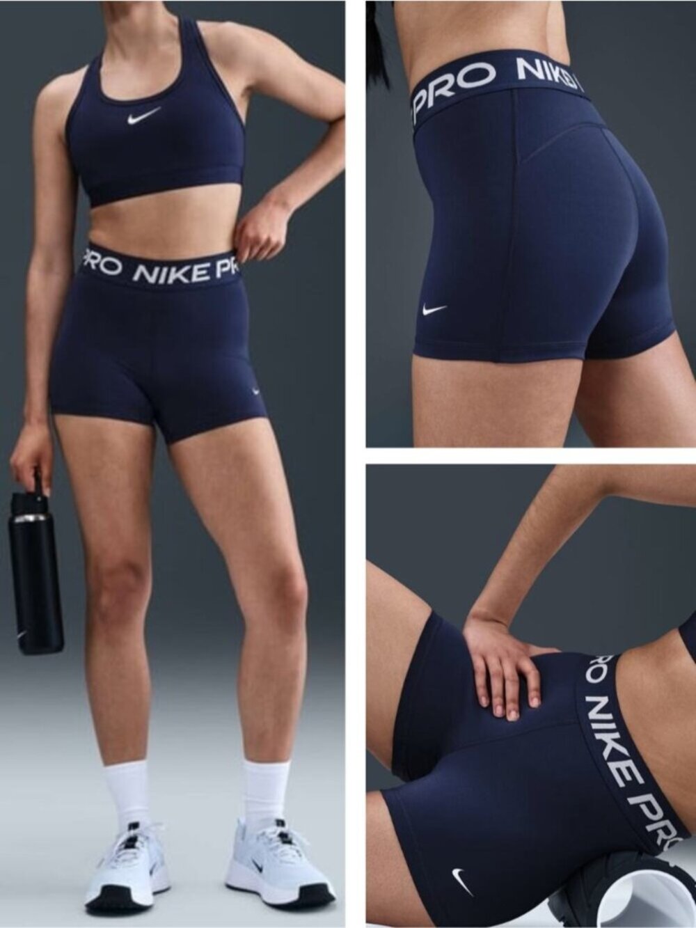 NWT NIKE Pro Women's 3" Short Midnight Navy Blue Size Large
